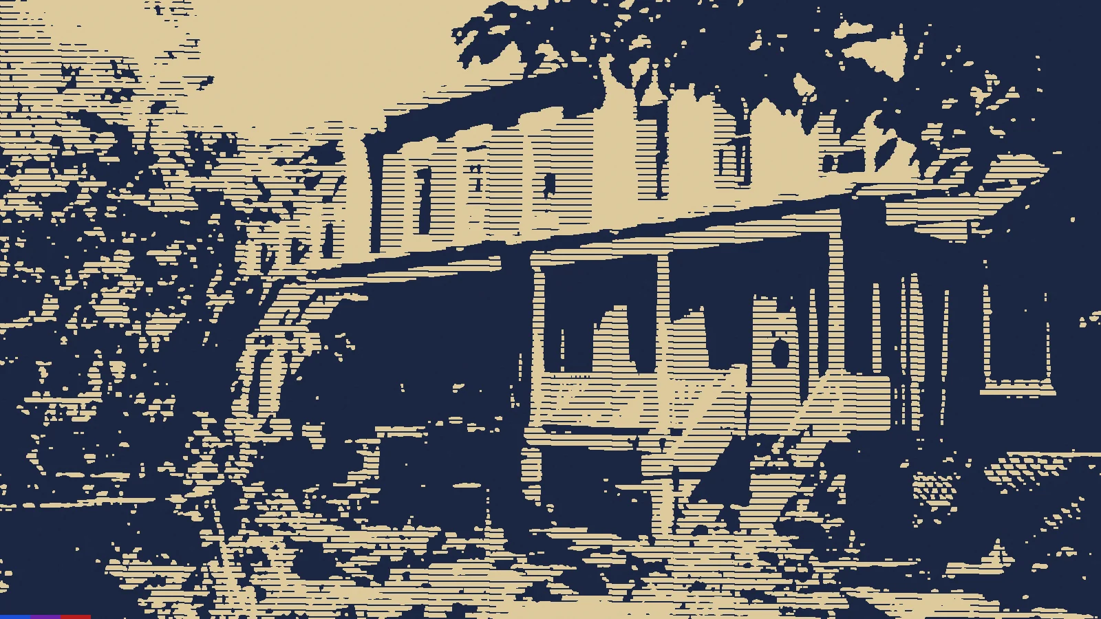 Linocut-style print of a row of Washington, D.C., rowhouses