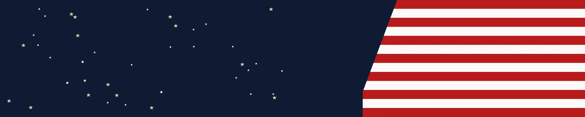 Banner illustration of red and white flag stripes and stars on navy for World coverage