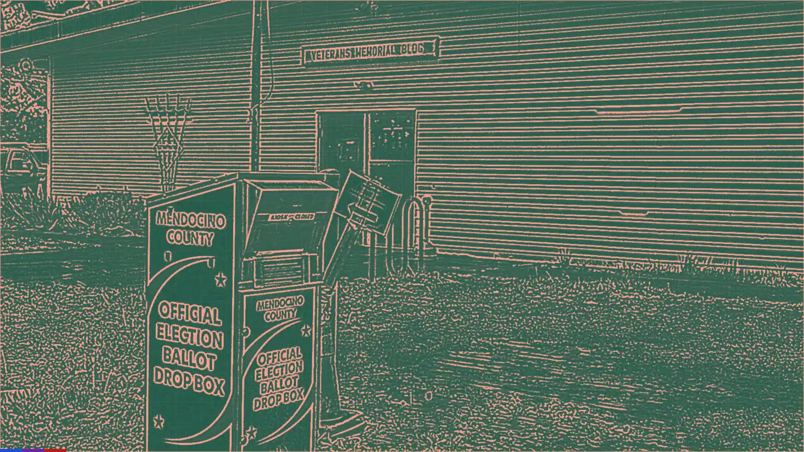Coral line drawing of an official election ballot drop box