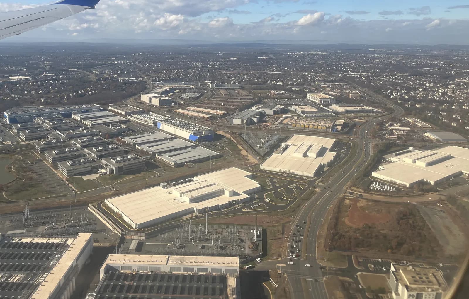 Aerial view of data centers among commercial buildings near Ashburn, Virginia (file photo, 2025)